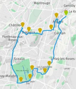 Itinéraire de la balade prévue tracé sur geovelo