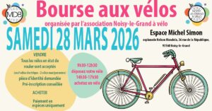 Affiche annonçant la bourse aux vélos de Noisy-le-Grand le 28 mars 2026.